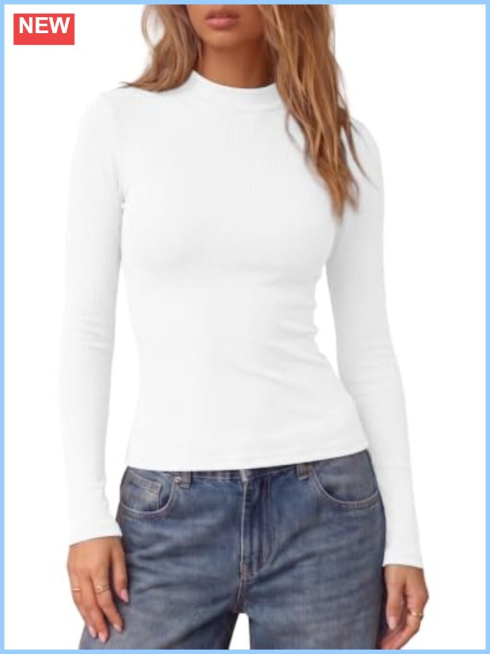 Mock Neck Long Sleeve Slim Fit Rib Knit Top